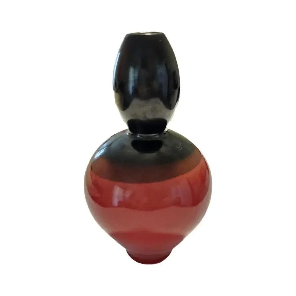 Modernist Red and Black Vase, German Pottery Vase, 10" Tall - Picture 6 of 10